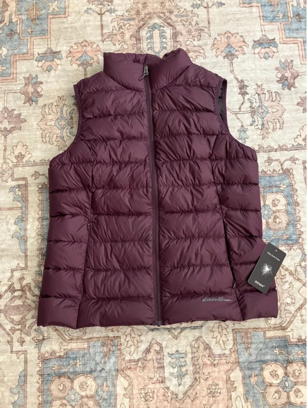 Eddie Bauer Womens L Plum Down Vest NWT 650 Fill Puffer Gilet RDS Grey Duck Down
